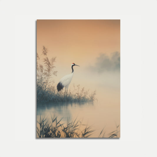 Póster de niebla de grulla de corona roja