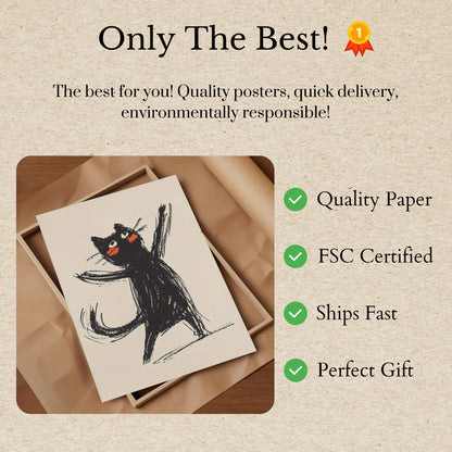 Dancing Black Cat Quirky Poster