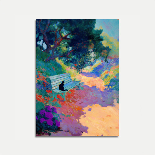 Katze auf Gartenbankplakat