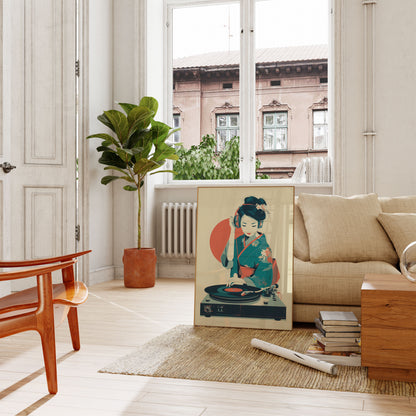 Retro Vinyl DJ Geisha Poster
