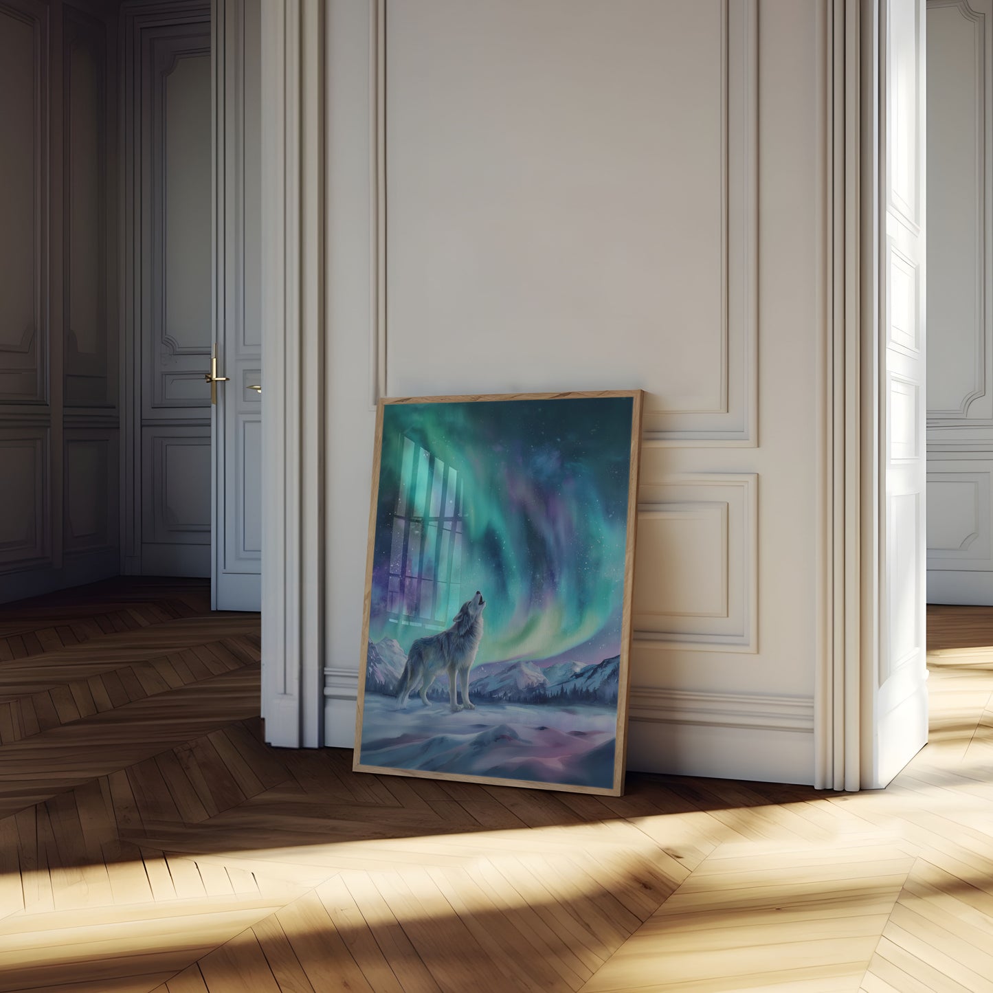 Northern Lights Wolf Howl Poster