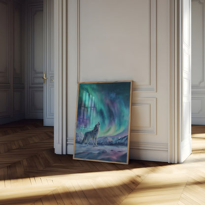 Northern Lights Wolf Howl Poster