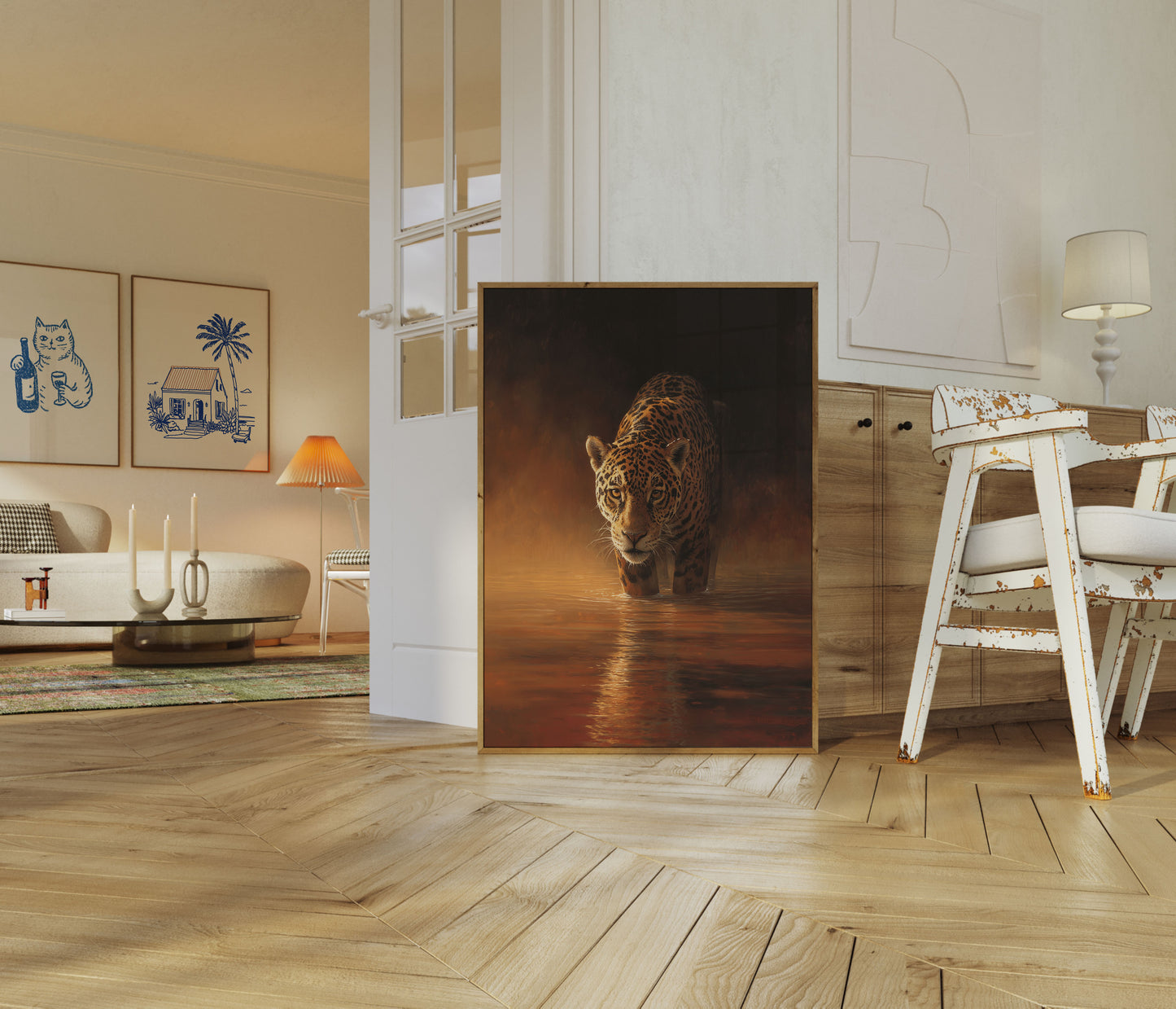 Jaguar Wading Through Water Poster