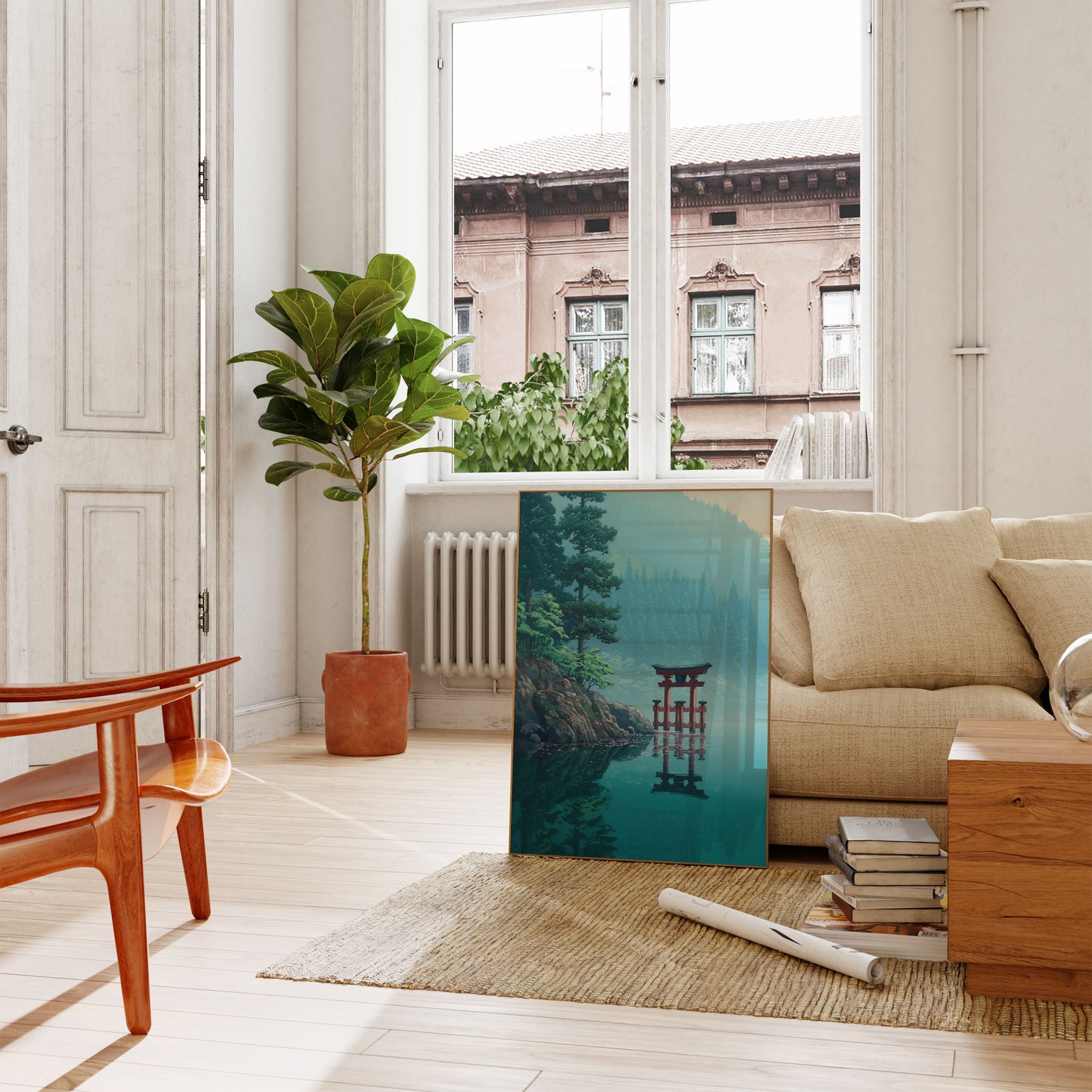 Pôster do Templo Japonês nas Montanhas Enevoadas