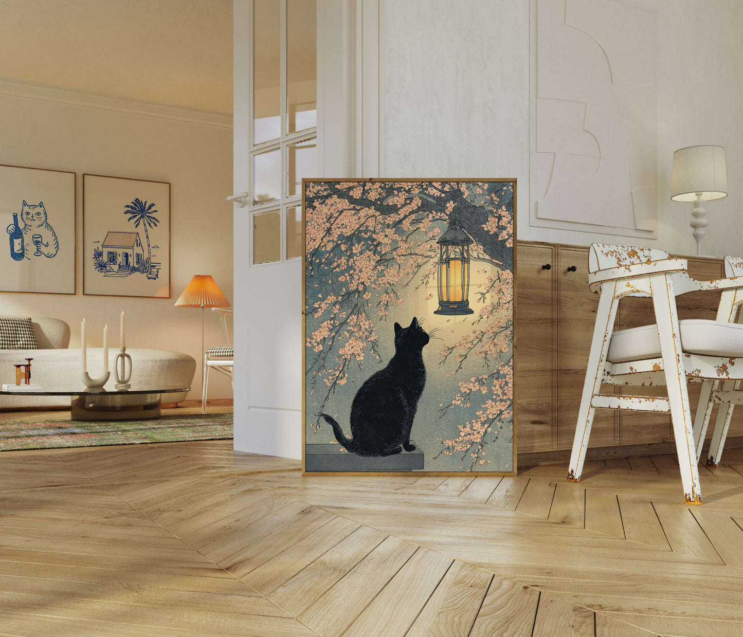 Black Cat Under Lantern Poster