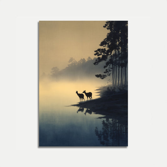 Hirsche am Nebligen Waldseeposter