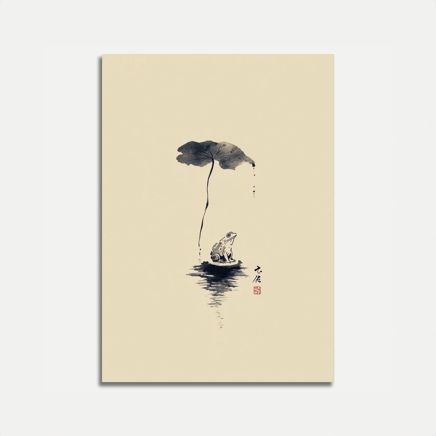 Frog Under Lotus Leaf Poster