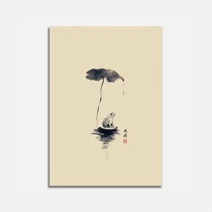 Frog Under Lotus Leaf Poster