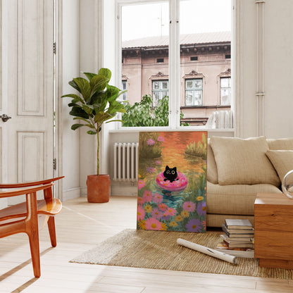 Cute Cat Floating Flower Poster