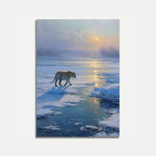 Tiger Walking on Frozen River Poster