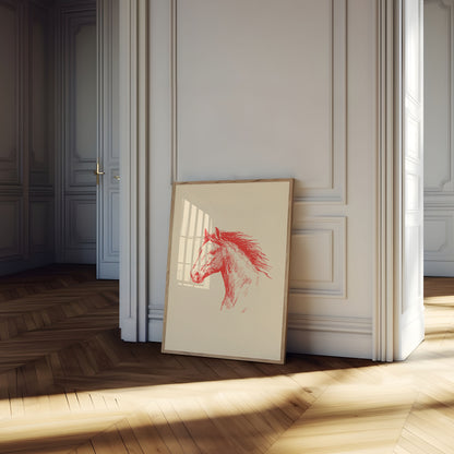 Red Horse Portrait Sketch Poster