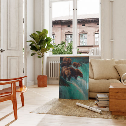 Björnar Fiskar i Turkosa Vatten Affisch