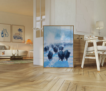 Bison Herd in Winter Landscape Poster