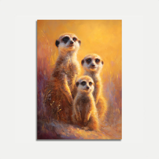 Meerkatfamilj i gyllene ljus affisch