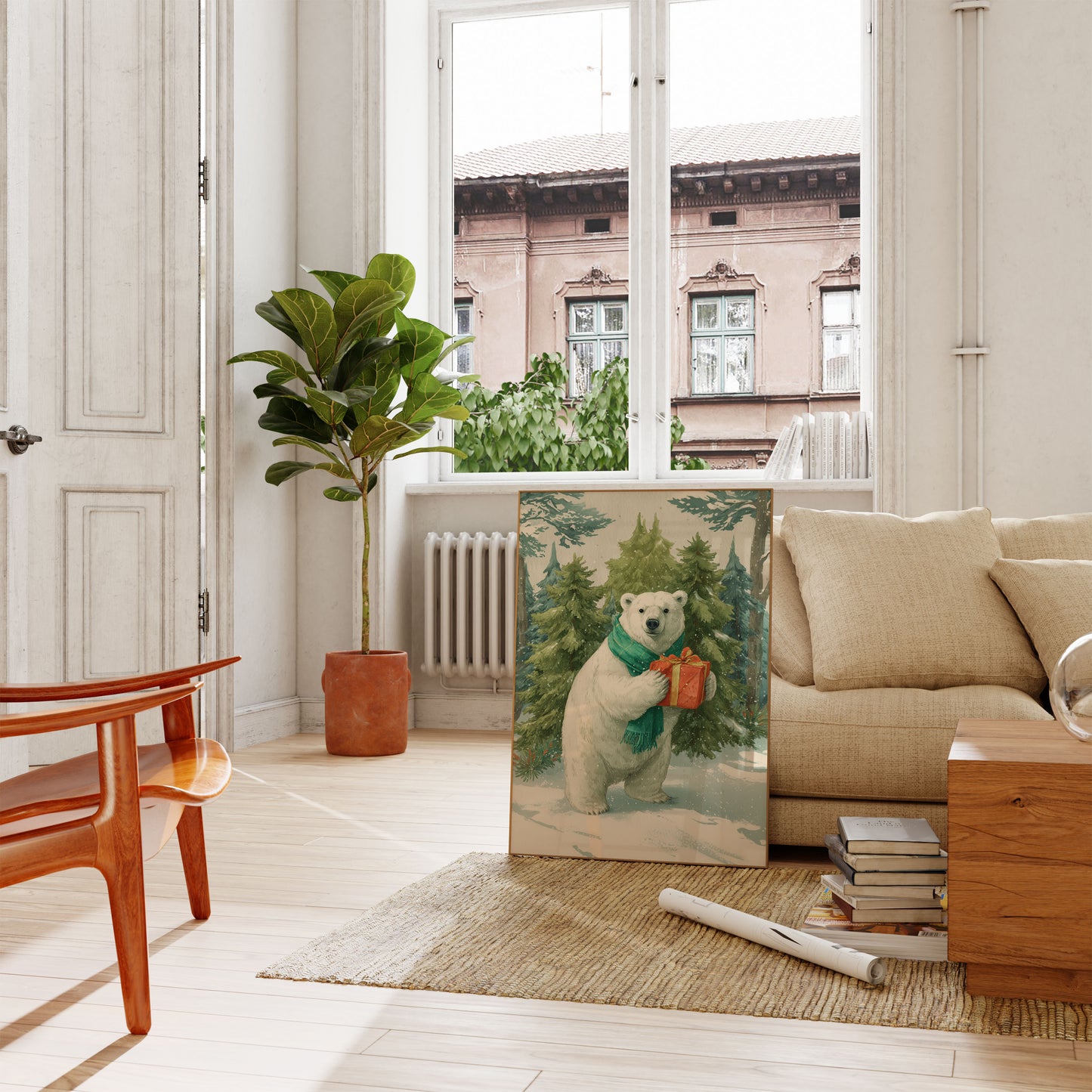 Póster de regalo festivo de oso polar