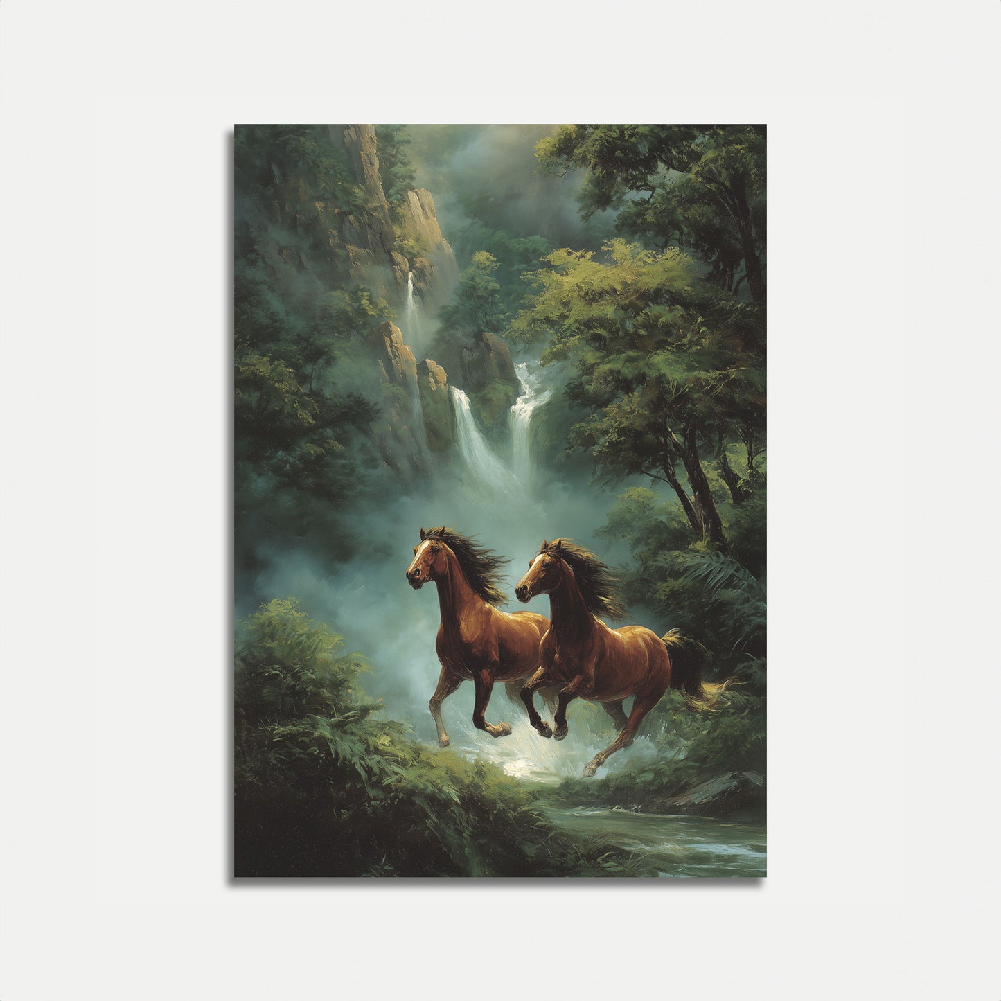 Póster de Caballos Salvajes en Cascada