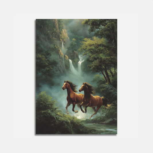 Póster de Caballos Salvajes en Cascada