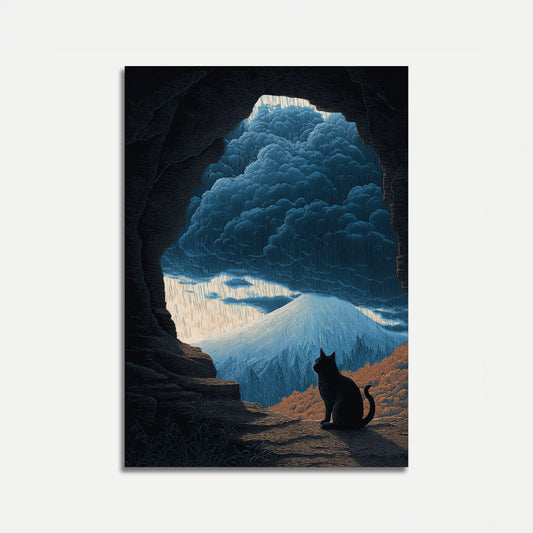 Cat Gazing at Mountain Peak Poster