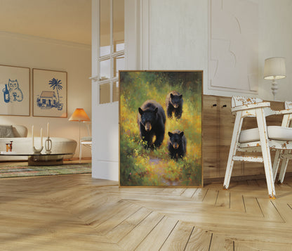 Black Bear Family Forest Poster