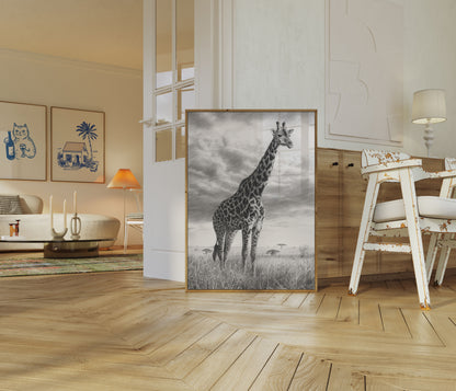 Póster de la majestuosa jirafa de la sabana