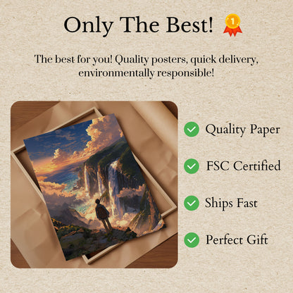 Adventure at Cliff Waterfalls Poster