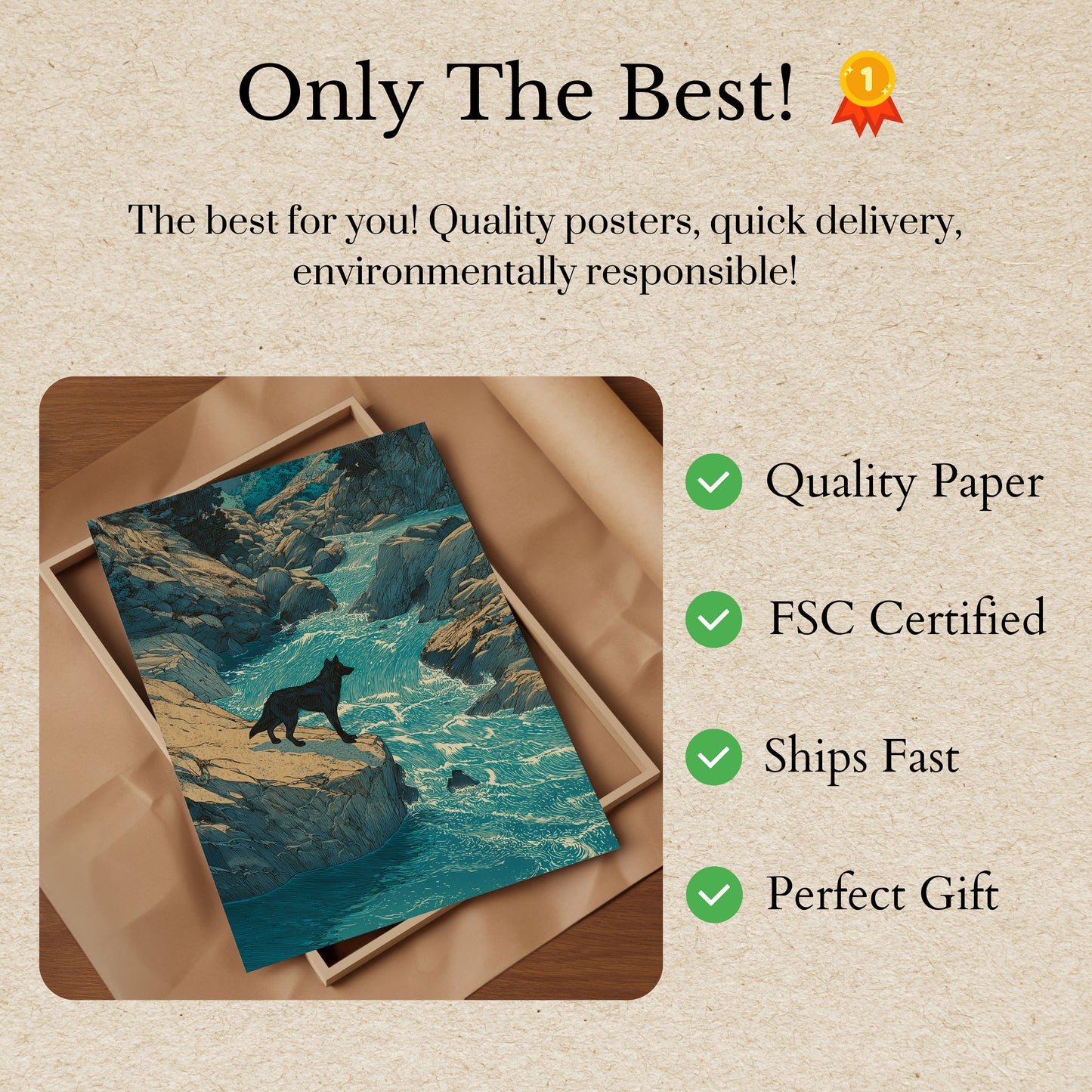 Wolf by Rocky Coastal Stream Poster