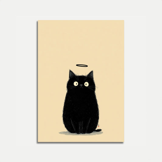 Plakat Niewinny Czarny Kot z Aureolą