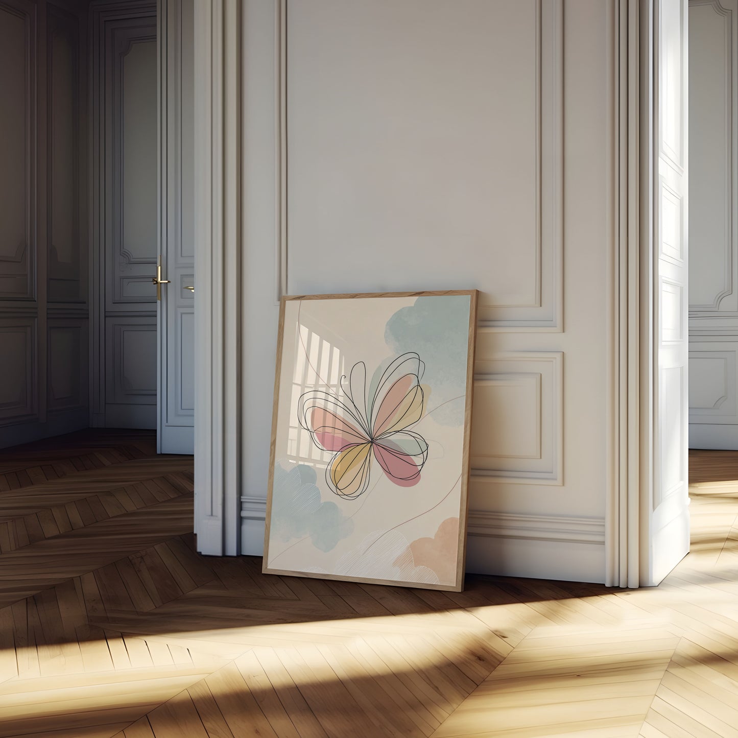 Póster de arte lineal de mariposas