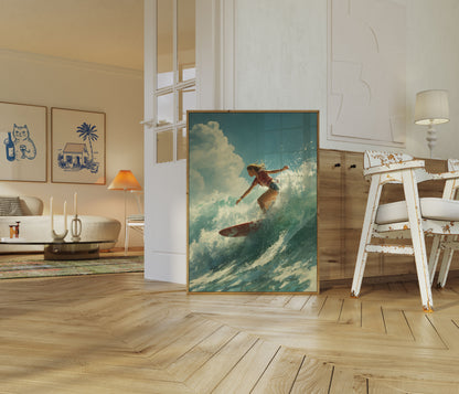 Ocean Wave Rider Surfing Poster