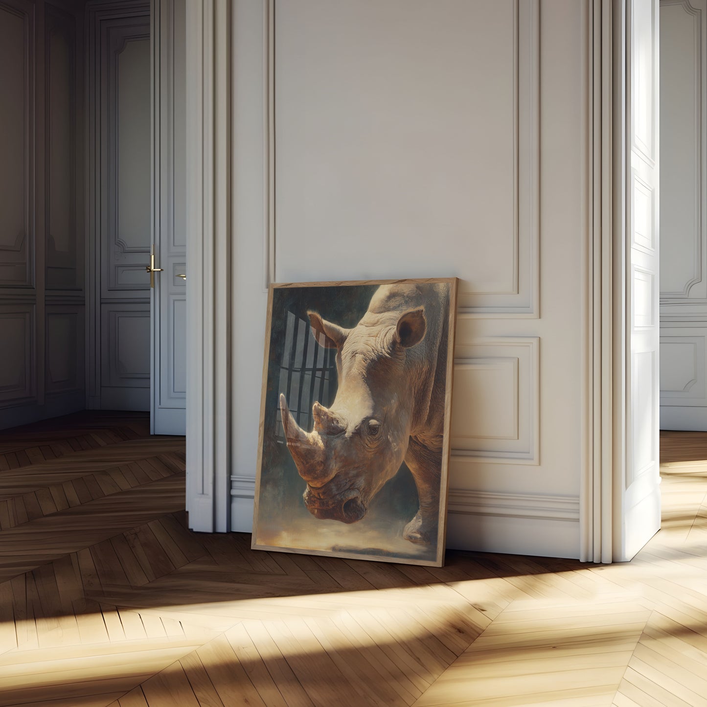 Póster de vida silvestre del majestuoso rinoceronte