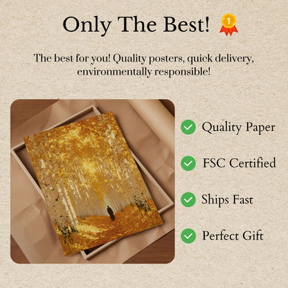 Solitary Walk Through Golden Forest Poster