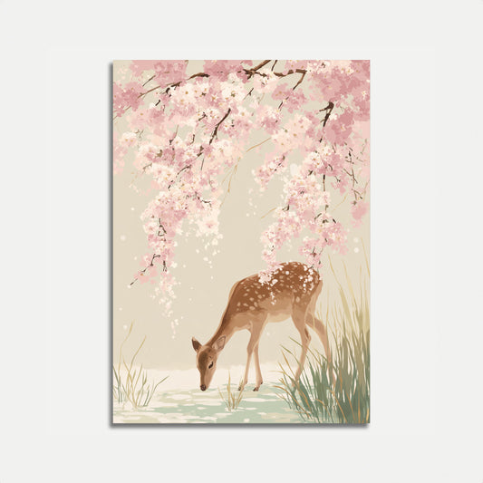 Affiche Cerf Sous les Fleurs de Cerisier