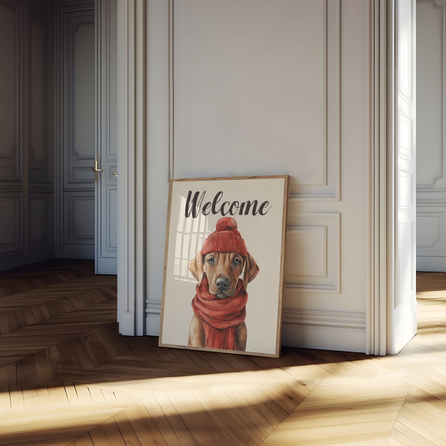 Gemütlicher Winter-Hunde-Willkommens-Poster