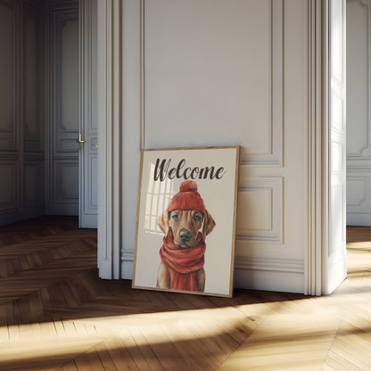 Gemütlicher Winter-Hunde-Willkommens-Poster