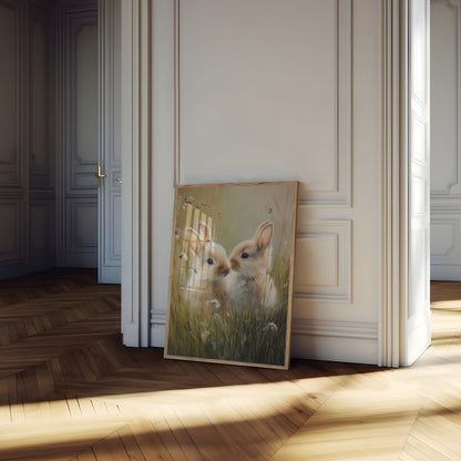 Zwei Kaninchen auf der Wiese Poster