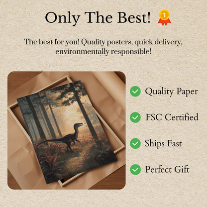 Velociraptor Forest Dawn Poster