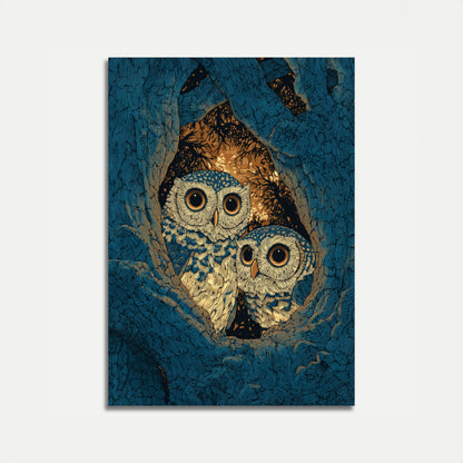 Owls in Hollow Tree Poster