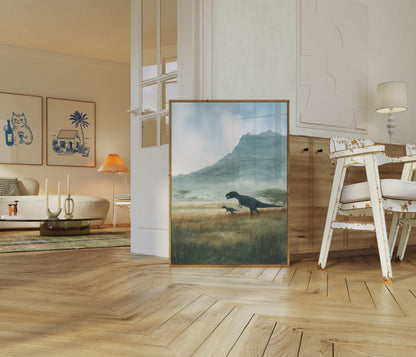 Póster de dinosaurios de praderas prehistóricas