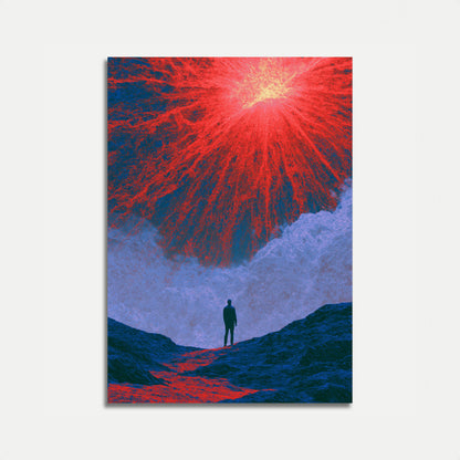 Osservatore solitario prima del poster del vulcano