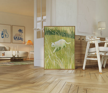 White Cat in Tall Grass Poster
