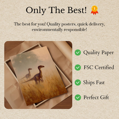 Velociraptor Grasslands Prehistoric Poster