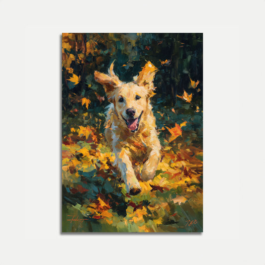 Golden Dog Autumn Leaves Poster