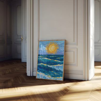 Goldene Sonne über Meereswellen Poster