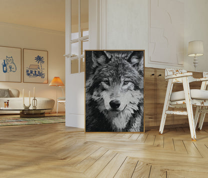 Intense Wolf Black and White Poster