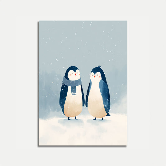Affiche de Deux Pingouins dans la Neige d'Hiver