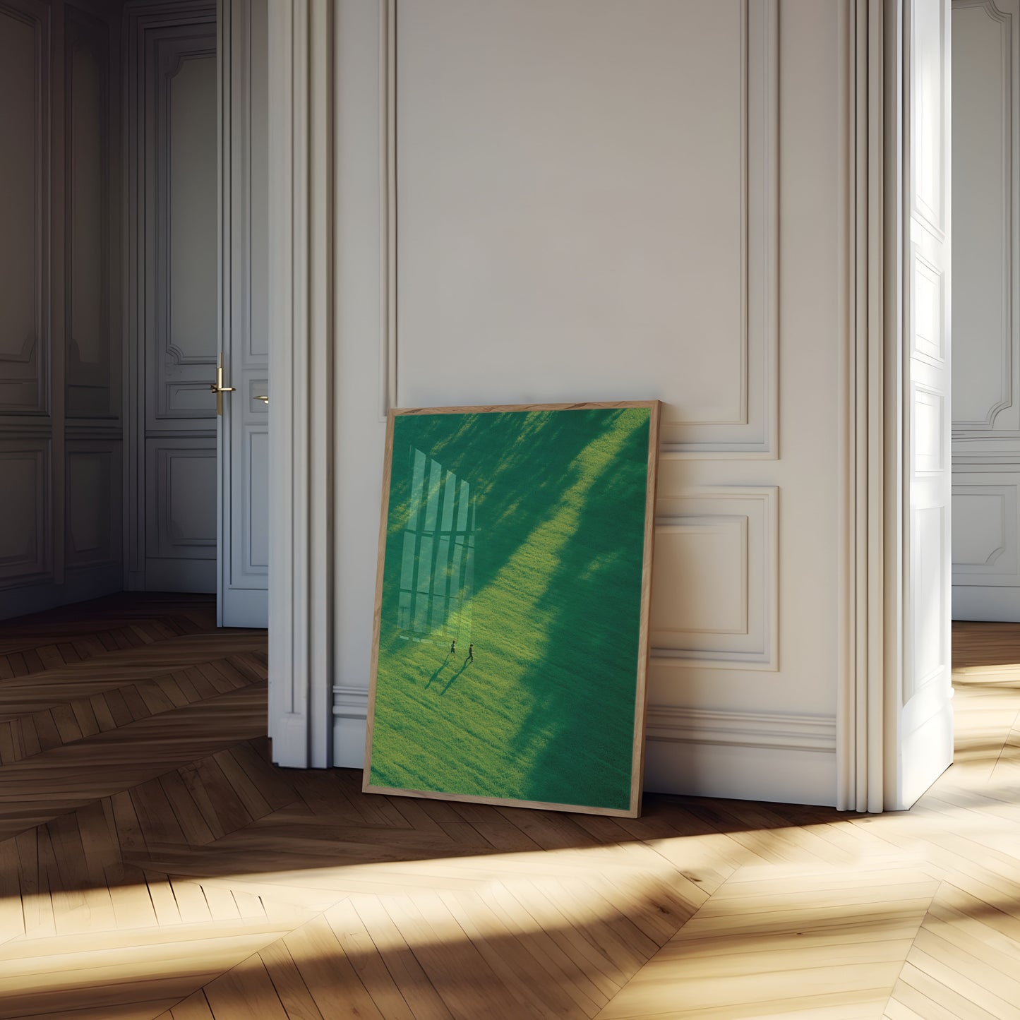 Runners in Green Field Poster