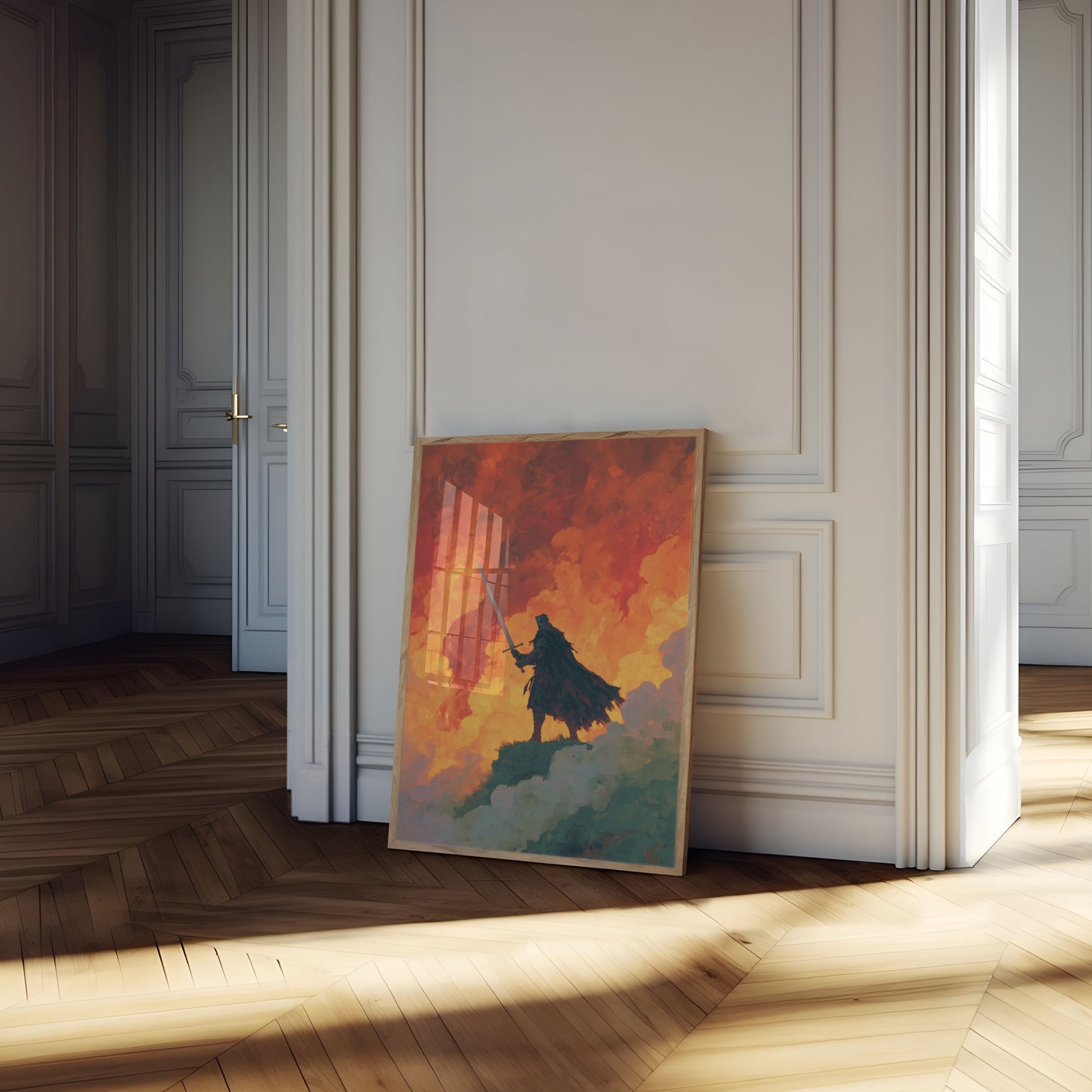 Warrior Standing in Flames Poster