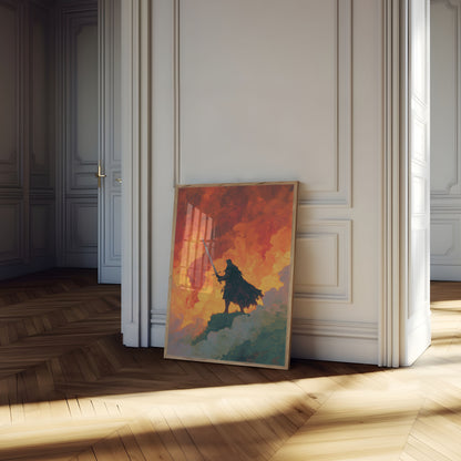 Warrior Standing in Flames Poster
