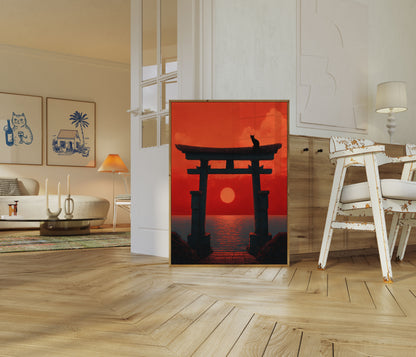 Japanese Torii Gate Sunset Poster