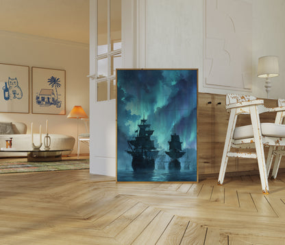 Ghostly Northern Lights Nautical Poster